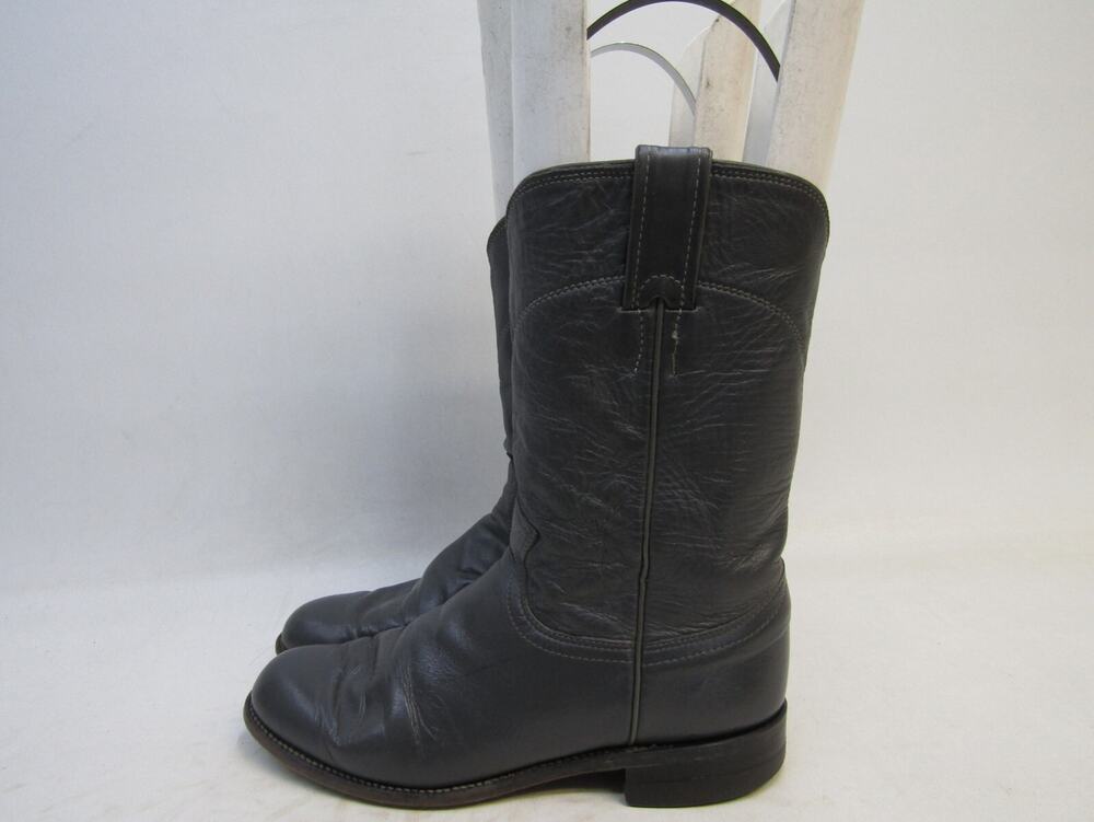 Justin Womens Size 6.5 B Gray Leather Roper Cowboy Western Boots